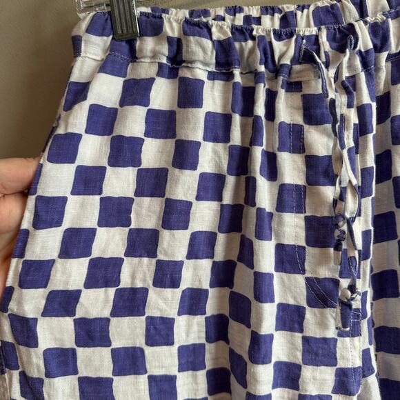 Holiday Emma Mulholland High Waisted Check Linen Pull on Pant Purple L - Picture 3 of 9